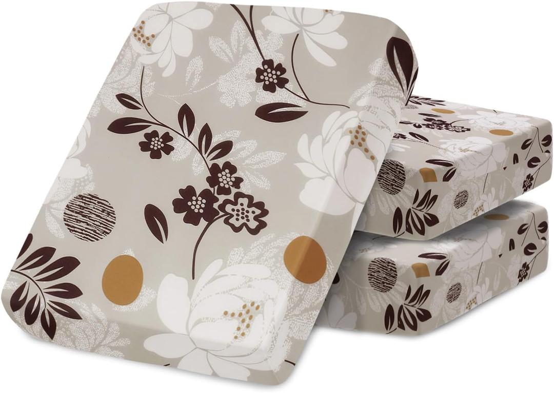 SearchI 3PC Printed Sofa Couch Cushion Covers Replacement Chair Cushion Slipcovers Stretch Sofa Seat Cover Furniture Protector Sofa Slipcover Soft with Elastic Bottom(3PC, Brown Flower)