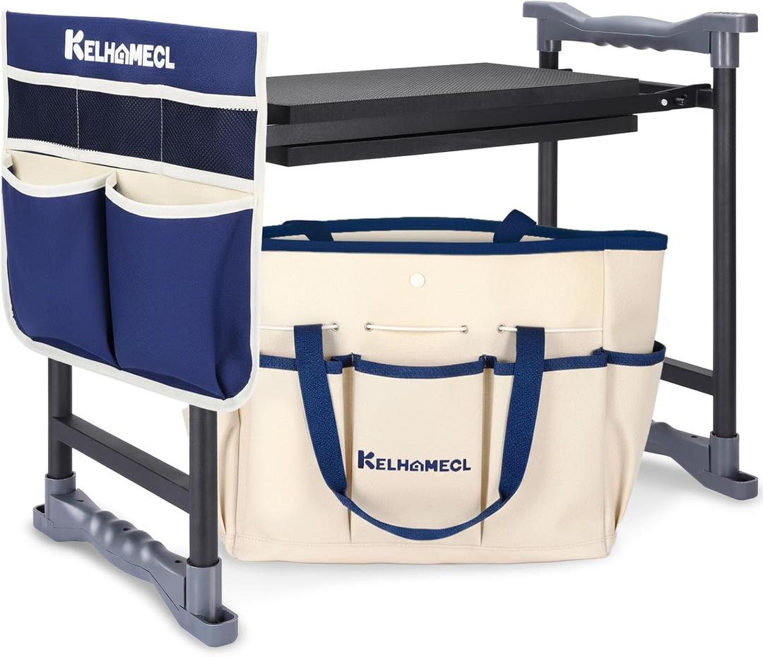 Garden Kneeler and Seat, Extra Wide Thick EVA Pad, Heavy Duty Foldable Garden Bench Holds 350lbs, Ergonomic Kneeling Stool with Garden Tool Pouches, Gardening Gifts for Women, Men & Seniors, 20 Inches X 18 Inches X 15 Inches