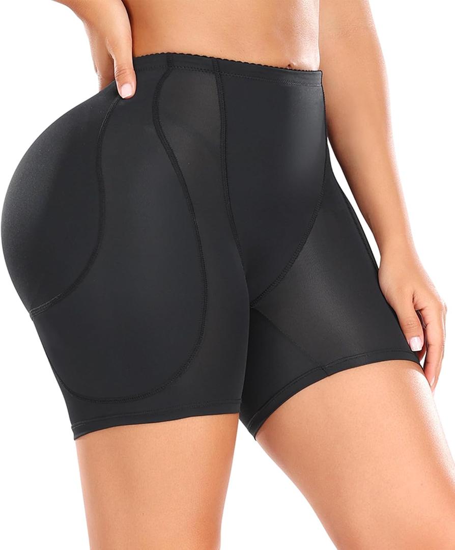 POP CLOSETS Women Hip Padded Booty Lifter Shapewear Thicker Enhancer Removable 4 Pads Control Panty for Bigger Butt (Size Small, Black)
