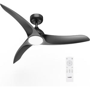 Ceiling Fans with Lights, 42 inch Low Profile Ceiling Fan with Light and Remote Control, Flush Mount, 3CCT, Dimmable, Quiet Reversible Motor, Black Ceiling Fan for Bedroom Indoor/Outdoor Use
