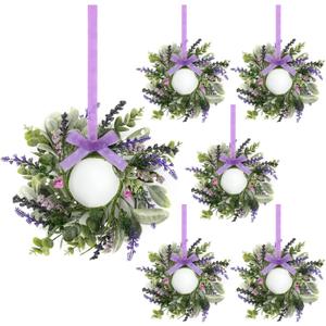 6 Pcs Mini Lavender Hanging Wreaths Purple Daisy Candle Rings Pillar Holder Wreath Wild Flower Spring Summer Floral Wreaths for Farmhouse Porch Front Door Cabinets Window