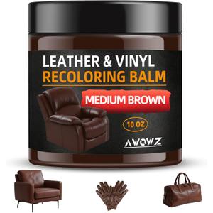 Leather Recoloring Balm - Scratch Repair & Color Restore Kit for Faded Leather, Leather Couch & Car Seats - 10OZ Leather Restorer Balm for Furniture, Auto Interior, Vinyl, Accessories (Medium Brown)