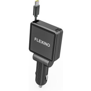 Flexino Ultra-Slim Retractable Car Charger for iPhone 16, Fast Charging Car Chargers, USB C Car Charger Adaptor, Cigarette Lighter Adapter for iPhone 16/15 Series, Galaxy, Pixel (Black) (2)