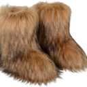 Women's Faux Fur Boots, Furry Fuzzy Mid Calf Snow Boots Y2k, Winter Warm Comfortable Fluffy Boots, Outdoor Indoor Flat Fur Shoes (5.5, Brown)