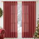 YoungsTex Burgundy Red Linen Curtains 63 Inch Length 2 Panels for Living Room - Semi Sheer Window Drapes with Back Tab Rod Pocket Light Filtering for Decor Bedroom, 52 X 63 Inch