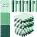 Fulmoon 120 Set Small Spiral Notebooks A6 with Pens & Holder, Forest Greens