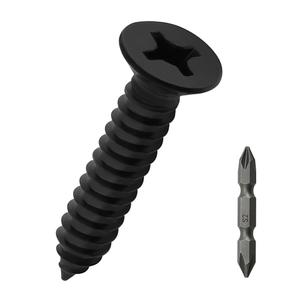 #12 x 1-1/2" Flat Head Wood Screws (50 pcs), 18-8 (304) Stainless Steel, Phillips Drive Flat Head Self Tapping Screws, Black Oxide Coated Sheet Metal Screws, Fayeploo (with Phillips Driver Bit)