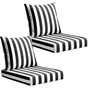 Outdoor Deep Seat Cushions Set of 2, 24x24x4 Inch Water-Repellent & Fade-Resistant Outdoor Chair Cushions, Patio Furniture Cushions with Handle for Garden Wicker Chair Sofa (Black White Stripe)