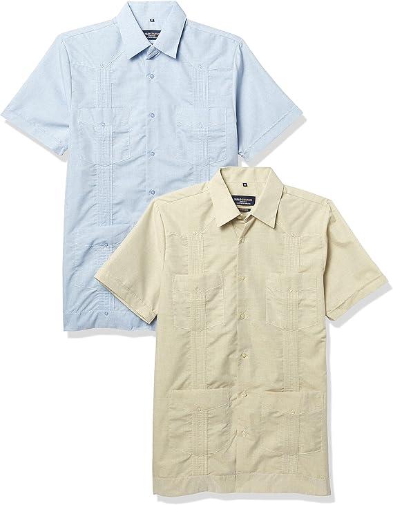 Suslo Couture Men's Adult Short Sleeve Linen Look Guayabera Button Down
 S 2 Pack