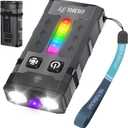 BORUIT EV20 LED Small EDC Flashlight with 365nm UV Light,1100 Lumen USB-C Rechargeable Pocket Keychain Flashlights with RGB Side Light,IP66 Waterproof,Clip & Tail Magnet for Camping,Aluminum Black