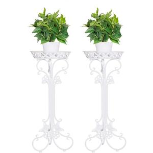 2 Pack Metal Potted Plant Stand Tall Flower Pot Stands Potted Holder Indoor Outdoor Decorative Plant Display Rack for Garden (White)