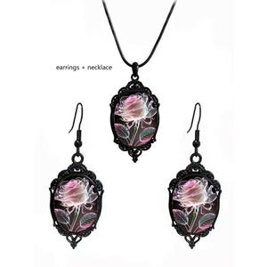 Pink Rose Necklace and Earrings