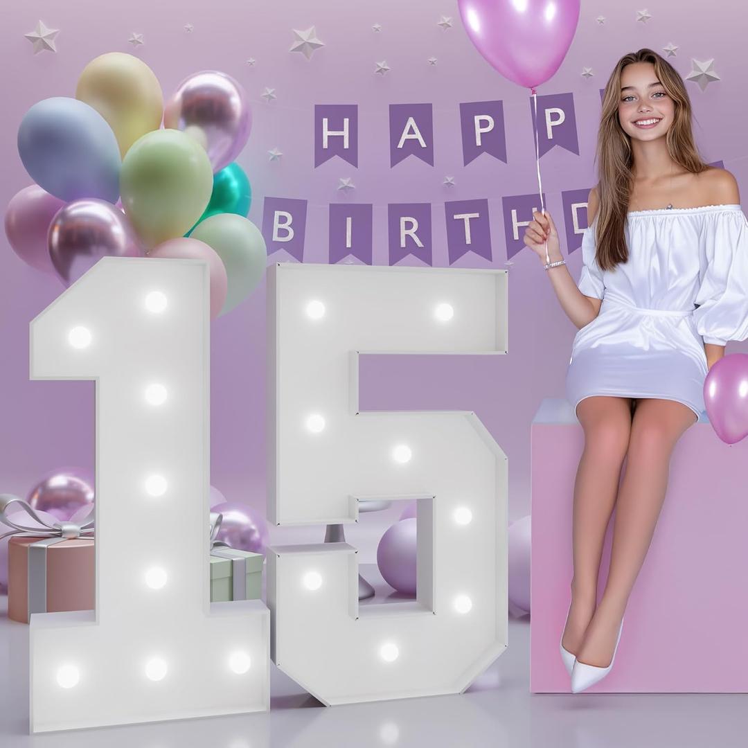 Number 15 Marquee Numbers 3 Feet Tall, 15th Birthday Decorations for Girls Boys, 15 Light Up Number for Party Large 15 Light Up Sign for Birthday Anniversary Decor
