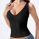 QINSEN Womens Double Lined Tank Tops Sexy V Neck Seamed Cup Adjustable Spaghetti Straps Camisole Shirts (Black, M)