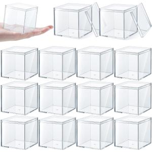 Yulejo Modern Transparent Acrylic Plastic Square Cube Storage Boxes with Lid, 2.56 x 2.56 x 2.56 Inch (26 Pieces)