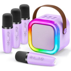 Mini Karaoke Machine for Kids, 2026 TOP Toys Birthday Gifts Ideas for Girls Ages 4, 5, 6, 7, 8, 9, 10, 12+ Years Old, Portable MP3 Player with 4 Wireless Mics for Family Home Party