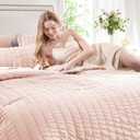 CozyLux Queen Comforter Set Blush Pink Seersucker 7 Pieces Bed in a Bag Queen Comforter Set with Sheets, Luxury Soft Bedding Set with Down Alternative Comforter, Sheets, Pillowcases & Shams All Season
