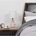 COTULIN Rose Gold Bedside Table Lamp,Modern Small Desk Lamp with TC Fabric Shade Geometric Metal Base for Kids Living Room Bedroom Nightstand
