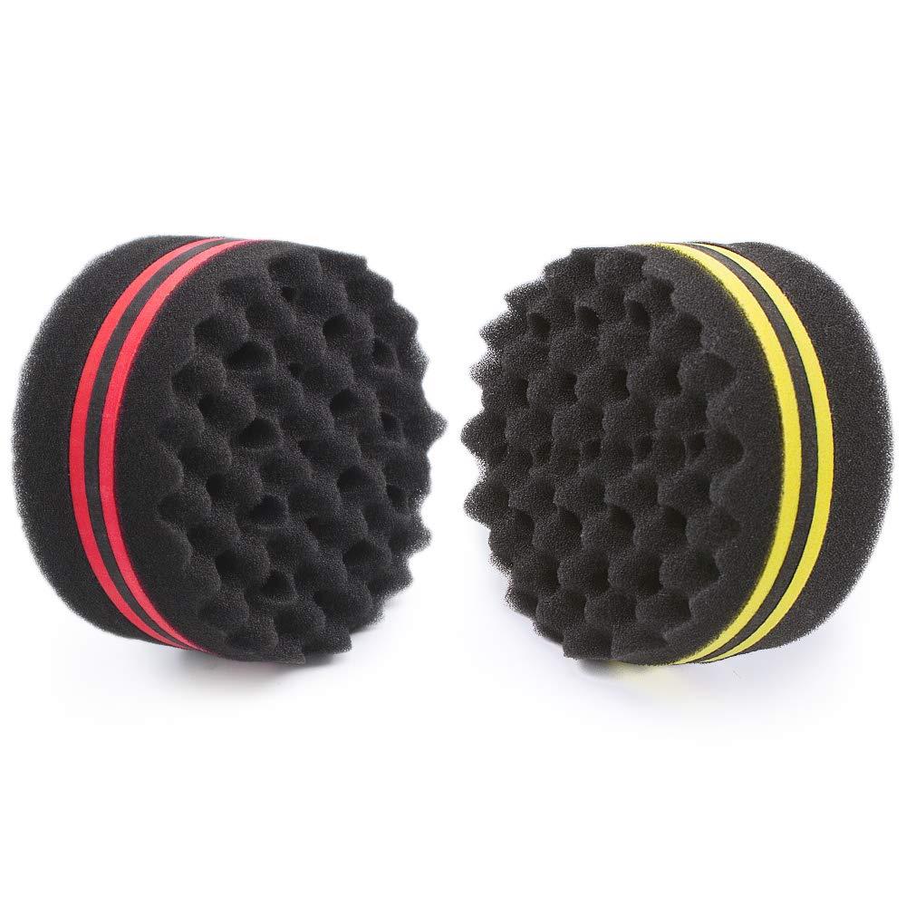 Small and Big Hole Hair Sponge for Twist Dreads Locking Afro Curl Brush Barber 2 PCS (Red and Yellow)