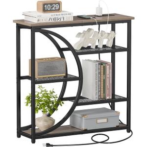Snughome Entryway Table, Console Table with Charging Station, Industrial Narrow Sofa Table with 5 Tier Storage Shelves, Entrance Table for Hallway, Living Room, Foyer, Grey