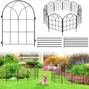 Youpehom Black Garden Fences Animal Barrier, 12.55"*16.48" Garden Border Fencing, Rustproof Metal No Dig Fence for Dogs, Outdoor Fence, Dog Fencing for Patio, Flower Bed, Farm (Medium 10 pcs)