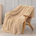Tuddrom Decorative Extra Soft Faux Fur Blanket Queen Size 80" x 90",Solid Reversible Fuzzy Fluffy Cozy Plush Fleece Comfy Microfiber Fur Blanket for Couch Sofa Bed,Apricot