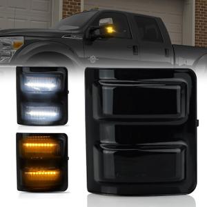 D-Lumina Switchback LED Side Mirror Marker Lights for 2008-2016 Fo-rd F250 F350 F450 F550 Super Duty, Smoked Lens Amber & White Running Turn Signal Mirror Light, Replace OEM Mirror Lamps, Pack of 2