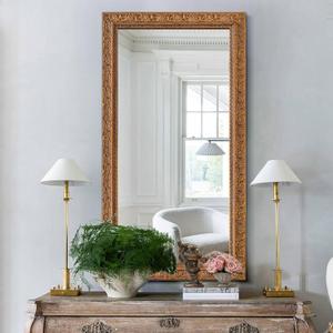 Chende Large Wall Mirrors Decor 54'' X 30'', Vintage Living Room Mirror with Ornate Wooden Frame, Gold Decorative Mirror for Dining Room, Entryway, Bathroom, Bedroom