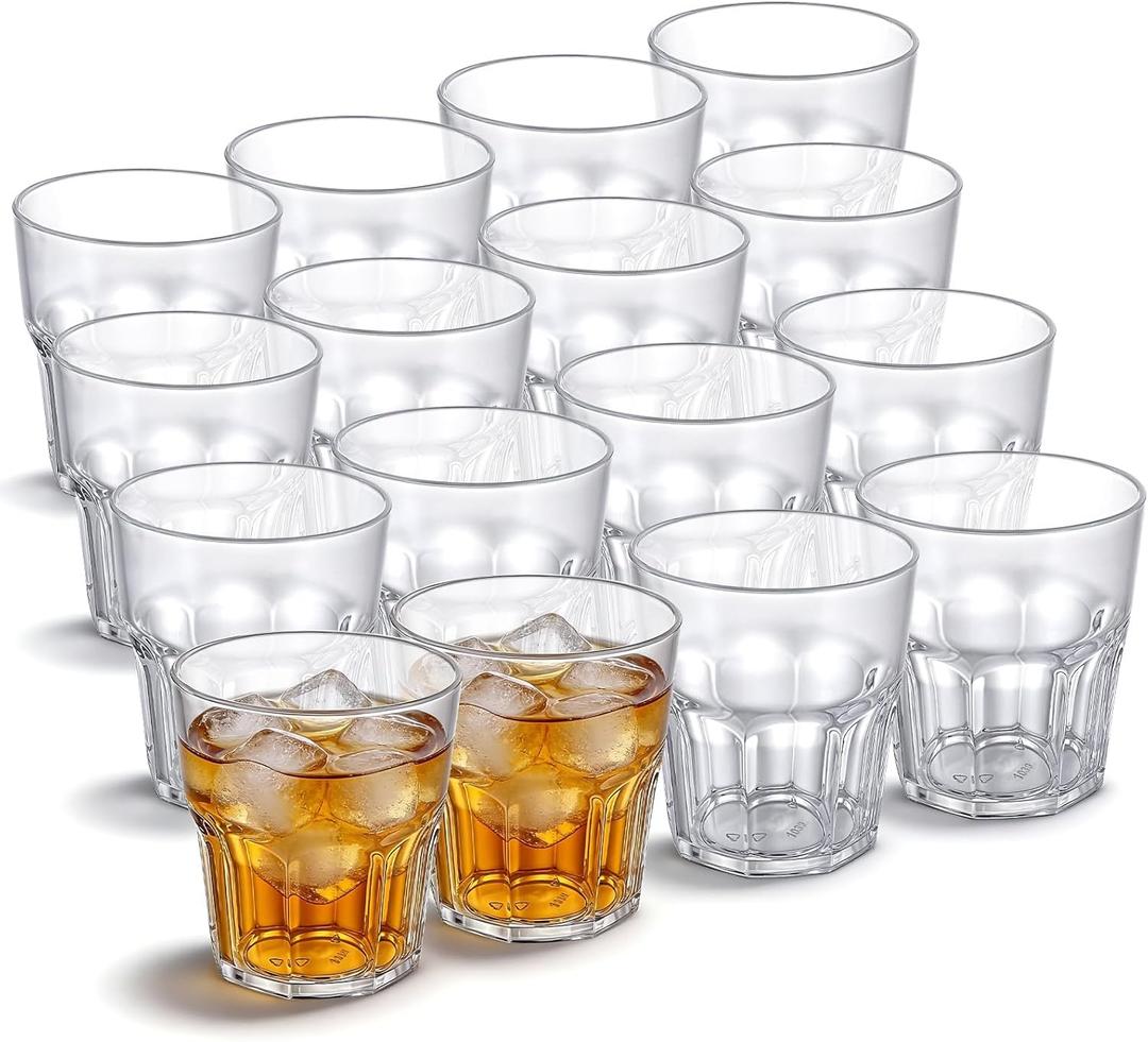 16 Pcs Clear Plastic Tumblers, 8 Oz BPA-Free Reusable Unbreakable Drinking Cups, Stackable and Dishwasher Safe for Home Kitchen Party Picnic Indoor Outdoor Use
