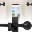 Black Curtain Rods No Drilling-Adjustable No Drill Curtain Rods for Windows 32-45 Inch with Adhesive Brackets for Bedroom Apartment Renter Friendly 5/8" Small Door Cafe Single Rod Easy Install