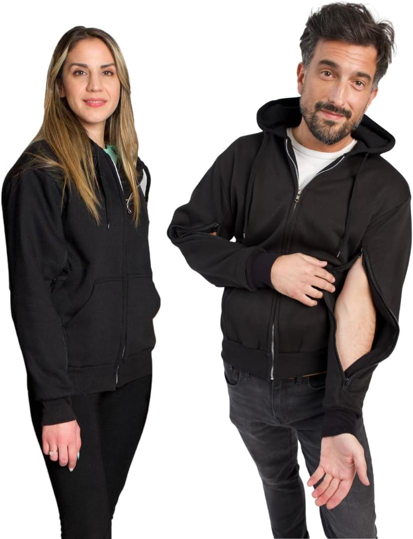 Inspired Comforts Unisex Dialysis Hoodie Sweatshirt with Two Way Zips for Arm Port Access | Full Sleeve |Warm Fleece| L, Black