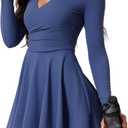 Womens Tennis Dress Polo Collar Long Sleeve A-line Mini Exercise Athletic Dresses with Pockets Shorts (Medium)
