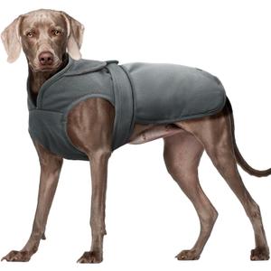 Kuoser Canvas Dog Coat, Warm Dog Jacket Reflective Fleece Pet Cold Weather Coat, Warm Doggie Clothes Waterproof Winter Vest with Zipper Leash Hole for Small Medium Large Dogs, Grey XL