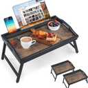 2 Pack Bed Tray Table Breakfast Trays Serving Tray Bamboo Bed Laptap Floding Legs with Handles and Phone Holders