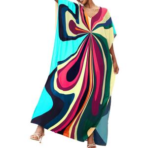 Bsubseach Kaftan Dresses for Women V Neck Batwing Sleeve Plus Size Caftans Swimwear Coverups Maxi Beach Dresses (Colorful)