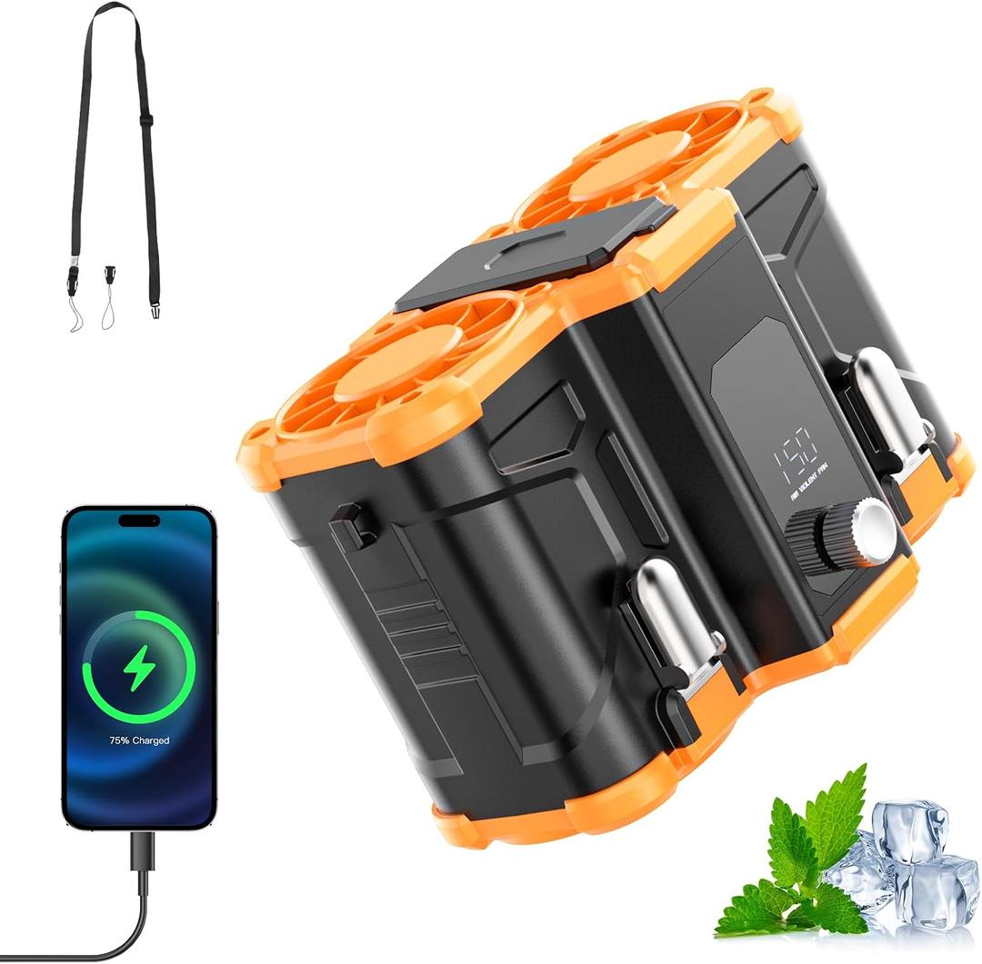 2025 Personal Waist Fan with 20,000mAh, Dual Motors, Portable Belt Clip on Waist/Shirt Cooling Fan, Neck Hanging Hands-Free, Perfect for Outdoor Sports, Work & Travel In the Hot Summer