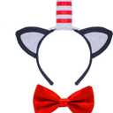 NUMJAW Cat Headband With Stovepipe Hat,Book Character Costumes Accessories,Cat Costume - Red and White Headbands Hat with Bow Tie Cosplay Party Halloween