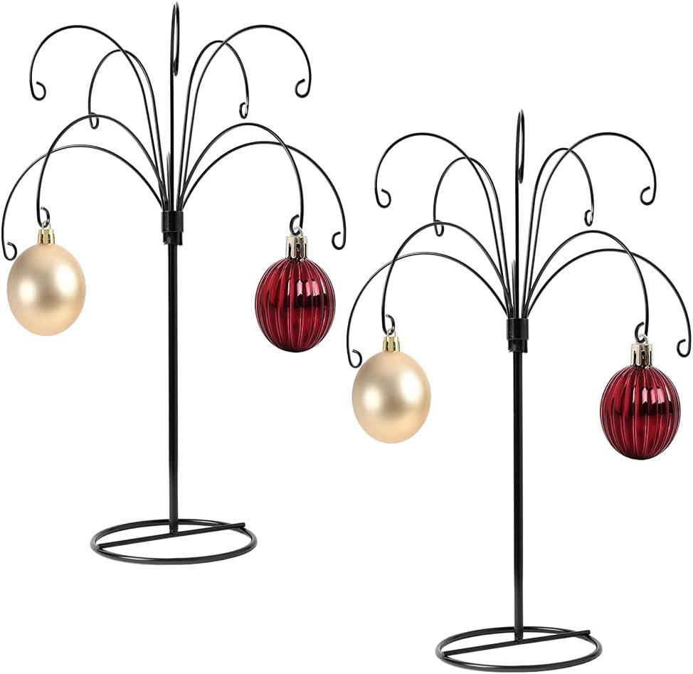 HOHIYA Ornament Display Stand Tree 2 Pcs 13.5 Inch Black Hanging Holder Heavy Duty Wire Hanger for Christmas Ball Easter Egg Home and Holiday Decorations Taiwan Made Max Load 1.5 lbs