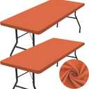 Homing 2 Pack Rectangle Table Cloth, Elastic Fitted Fabric Tablecloth Fits for 6 Foot Folding Tables, Washable Table Cover for Picnic, Camping, Indoor & Outdoor (Orange, 30" x 72")