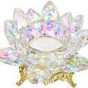 OwnMy Crystal Lotus Flower Tea Light Holder Votive Candle Stand with Gold Metal Base, AB Color Glass Lotus Tealight Candlestick Holder Candle Lamp for Table Centerpiece Wedding Decor