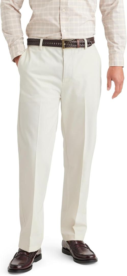 Dockers Men's Straight Fit Signature Iron Free Khaki with Stain Defender Pants (Regular and Big & Tall), (New) Egret, 34W x 30L