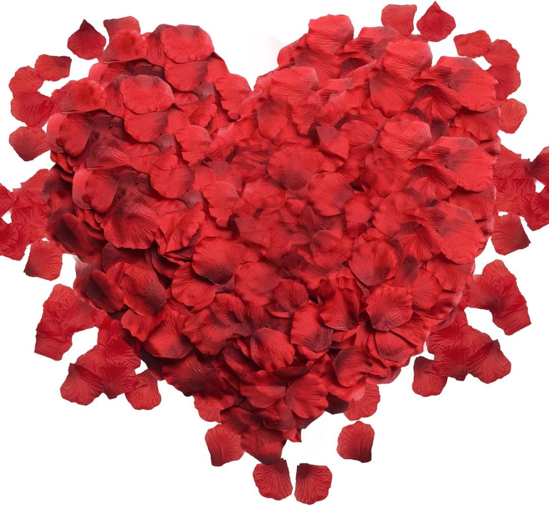 1000PCS Artificial Silk Rose Petals Fake Rose Flower Petals for Valentine's Day Romantic Night Wedding Proposal Anniversary Party Decorations(Dark Red Dot Black)