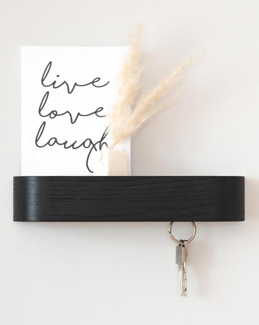 Kazai. Key Holder 'Fyndig' | Minimalist Key Hook Design from Berlin | Modern Key Holder Wall Mount with Wooden Shelf | Key Rack for Wall as Entryway Organizer | Oak, Black