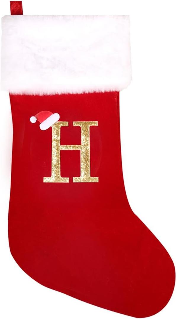 20 Inches Super Soft Plush Monogram Christmas Stockings Xmas Rustic Personalized Stocking Embroidered Letter Decoration for Decor