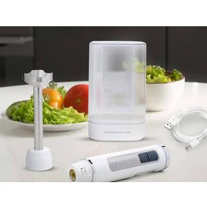 OVENTE Cordless Immersion Hand Blender, Rechargeable Handheld Portable Stick Mixer with 8 Mixing Speed Option, One-Touch Control and Stainless Steel Blades for Smoothies, Shakes or Soups, Black HR781B (White - 200 Watts)