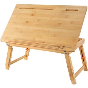Drawing Table Nnewvante Laptop Desk Adjustable Drafting Desk Foldable Bamboo Bed Tray with Tablet Slot for Adult Kids, Large (23.6inch)