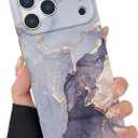 Rectangle Marble Design for iPhone 17 Pro Max Case, Luxury Marble Glossy Soft Slim Protective Cute Women Girly Phone Cover for 17Pro Max, 6.9 inch, Grey