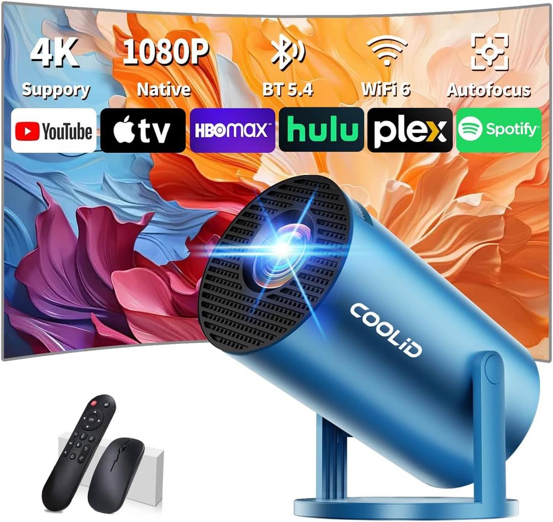 [Built-in Apps & 2026 Upgraded] Mini Projector Support 4K 1080P Auto Keystone 180 Rotatable with WiFi 6 and Bluetooth 5.4, Projector Portable Compatibile with HDMI/TV Stick/Memory Stick/Laptop-Blue
