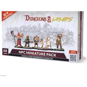 Dungeons & Lasers NPC DND Miniatures Pack - 68 Figurines with Scenic Bases for 5E Compatible Tabletop RPG Games - 28MM Unpainted and Unassembled - for Ages 14 Years +