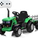 Kids Ride on Tractor with Remote Control, 12V Battery Powered Electric Tractor and 35W Dual Motors for Kids Bluetooth Music/USB, 3-Gear-Shift, Safety Belt, 7-LED Lights, Green (Normal)